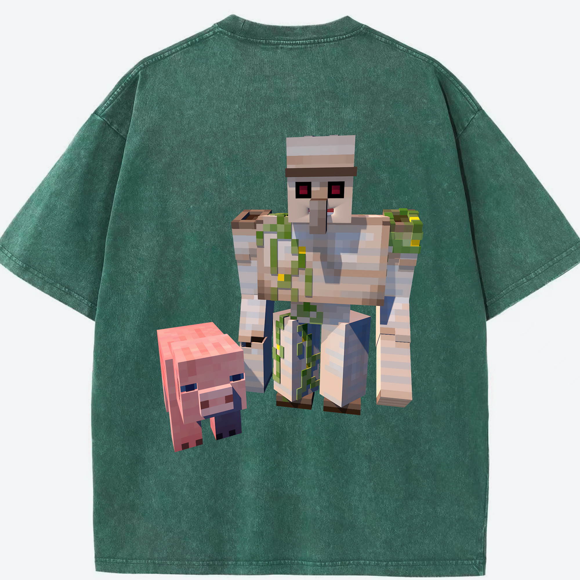 （画像用） マインクラフト ブロックの世界 Minecraft MC Block world 綿100% ヴィンテージ風 半袖Tシャツ（背面プリント）